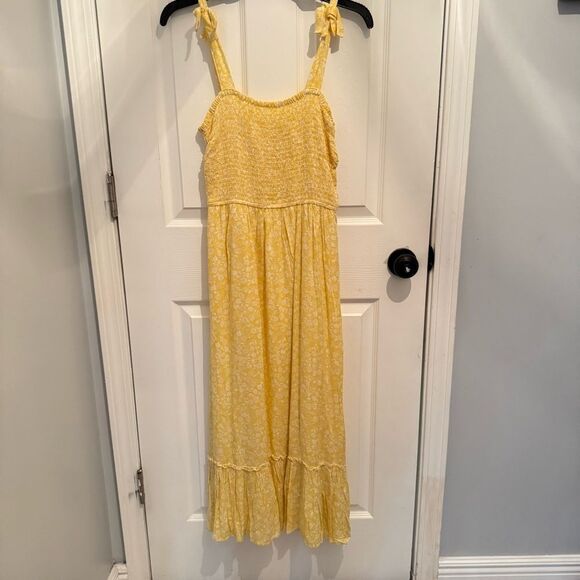 Japna Junior's Maxi Dress Sundress Ruffled Hem Smocked 100% Rayon Size S Yellow - Picture 1 of 6